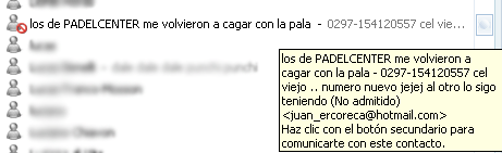 Contacto de Juan Ercoreca/Valeria Gonzalez, con términos difamatorios